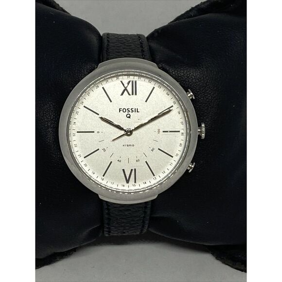 Fossil FTW5015 Women's Black Leather White Analog Dial Hybrid Smartwatch XX801 - Picture 1 of 12